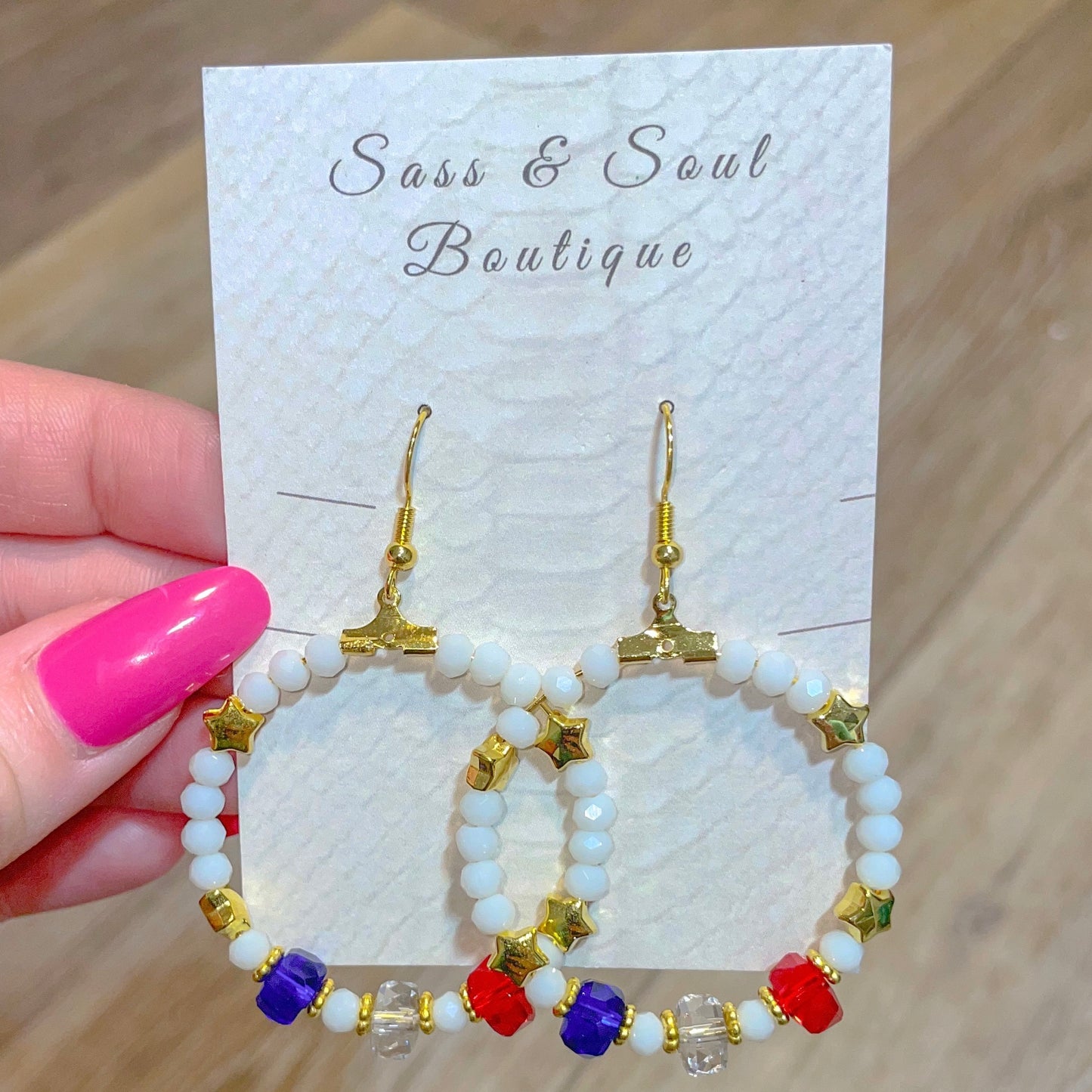 Patriotic Gold Hoop Dangles - Style 3