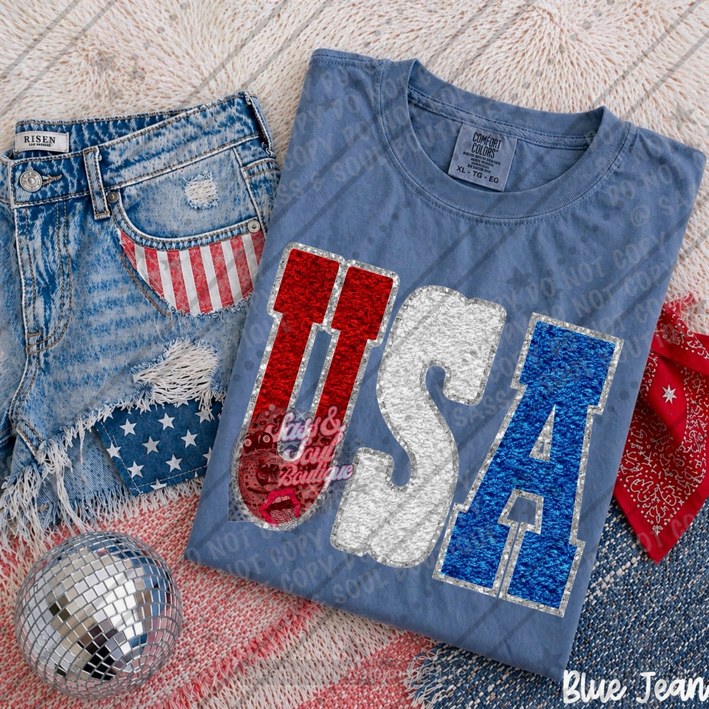 USA - Faux Chenille Patch & Glitter