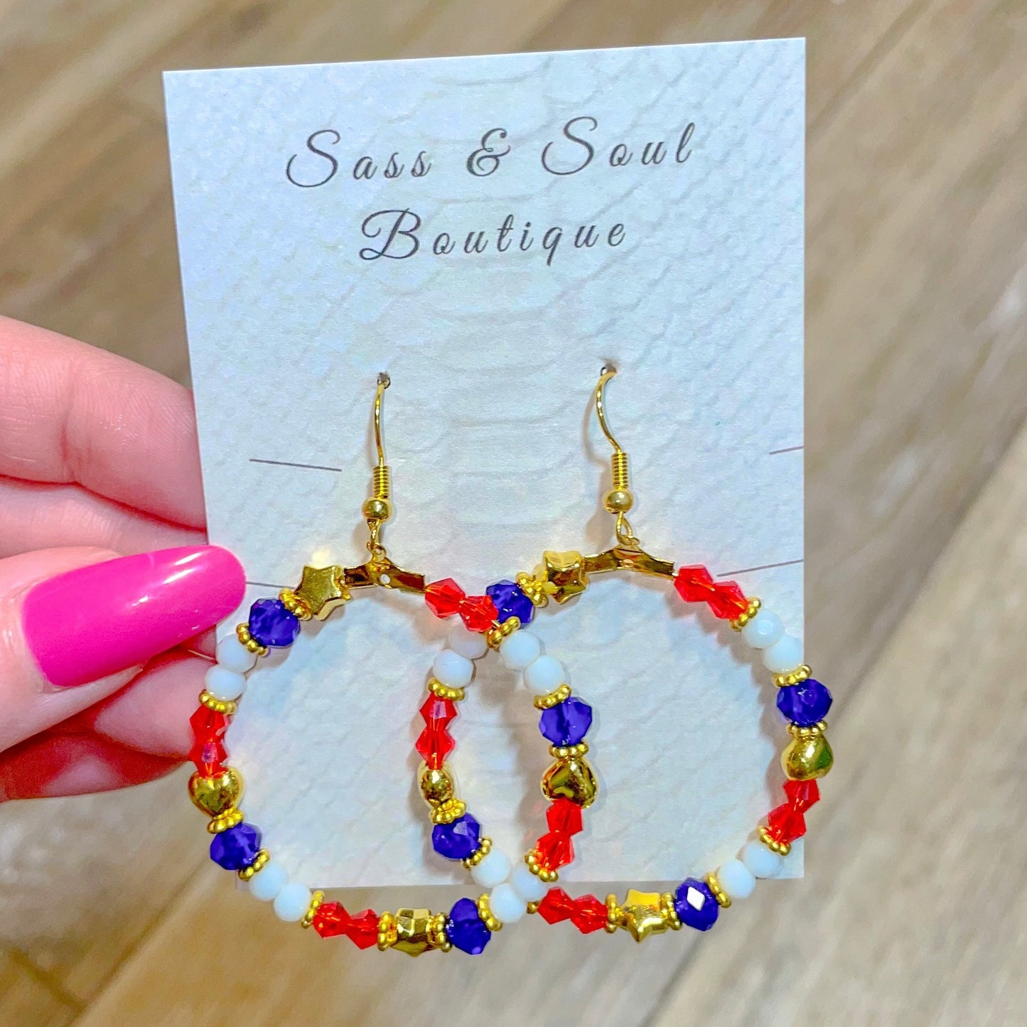 Patriotic Gold Hoop Dangles - Style 1