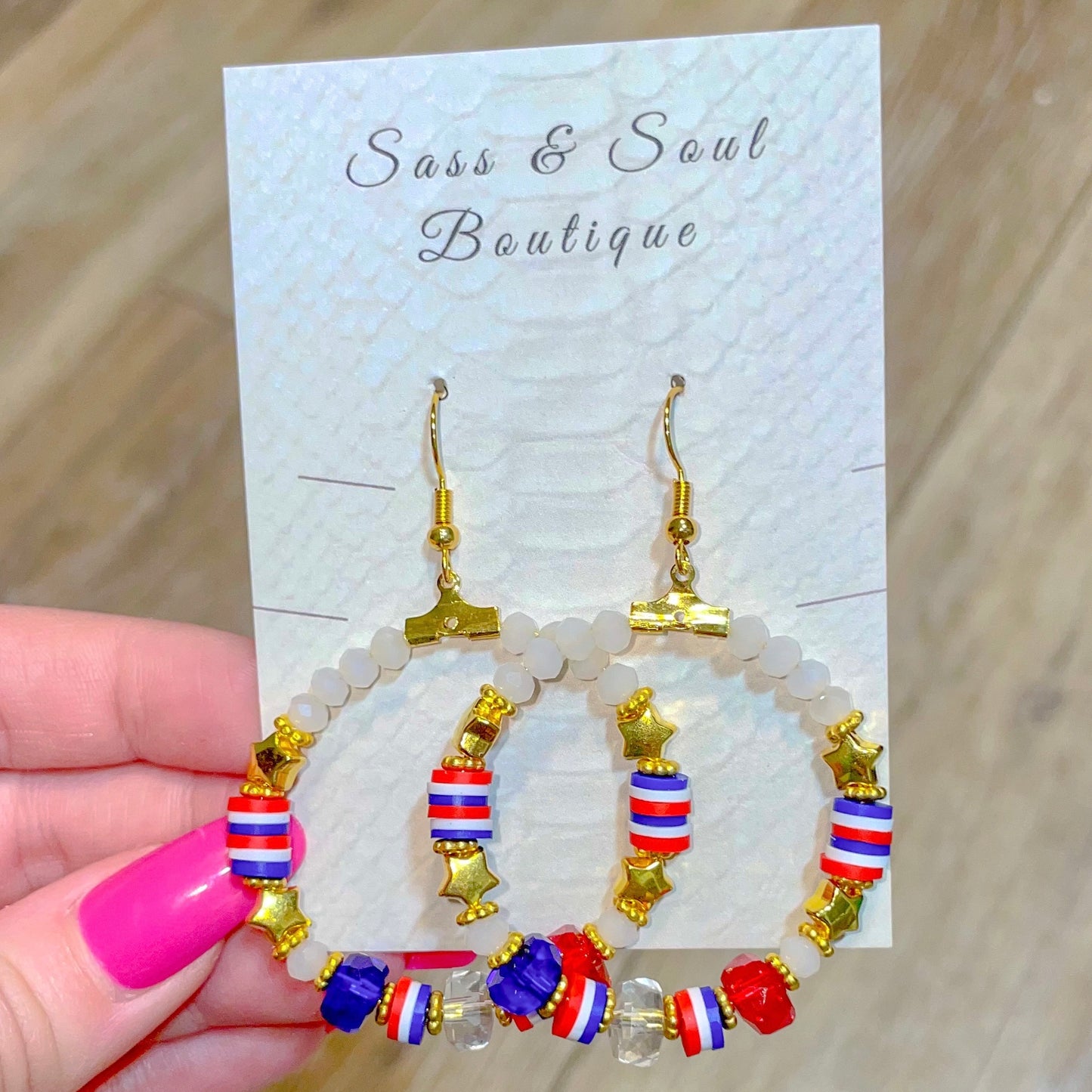 Patriotic Gold Hoop Dangles - Style 2
