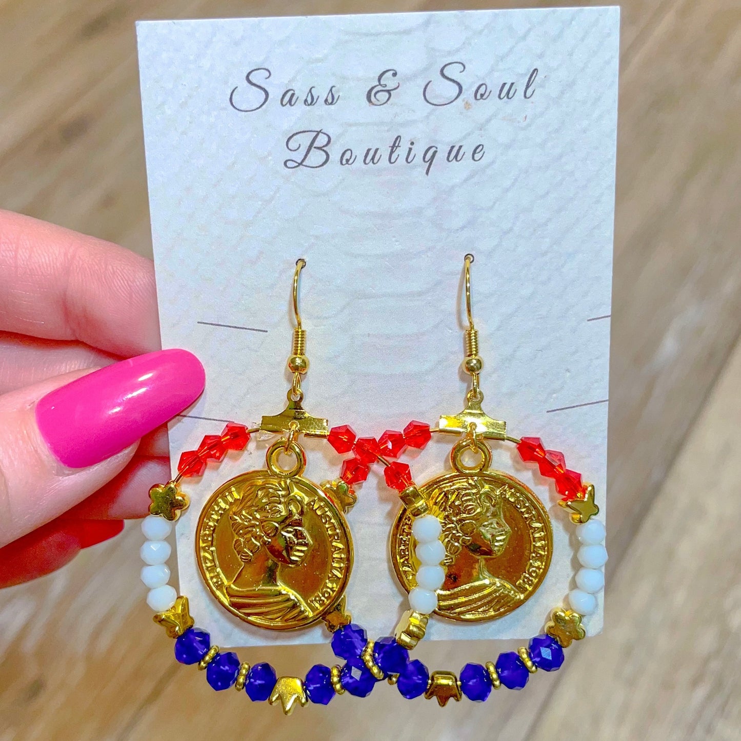 Patriotic Gold Hoop Dangles - Style 4