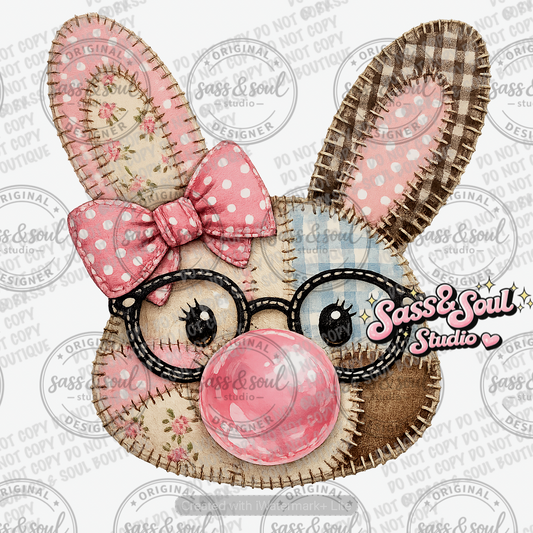 Patchwork Bubble Gum Bunny - Girl - PNG