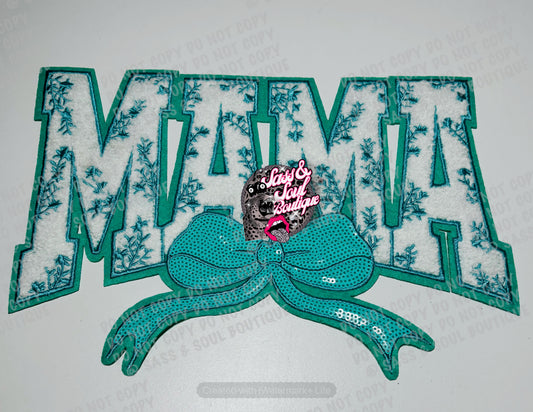 Teal Chenille & Sequin Mama