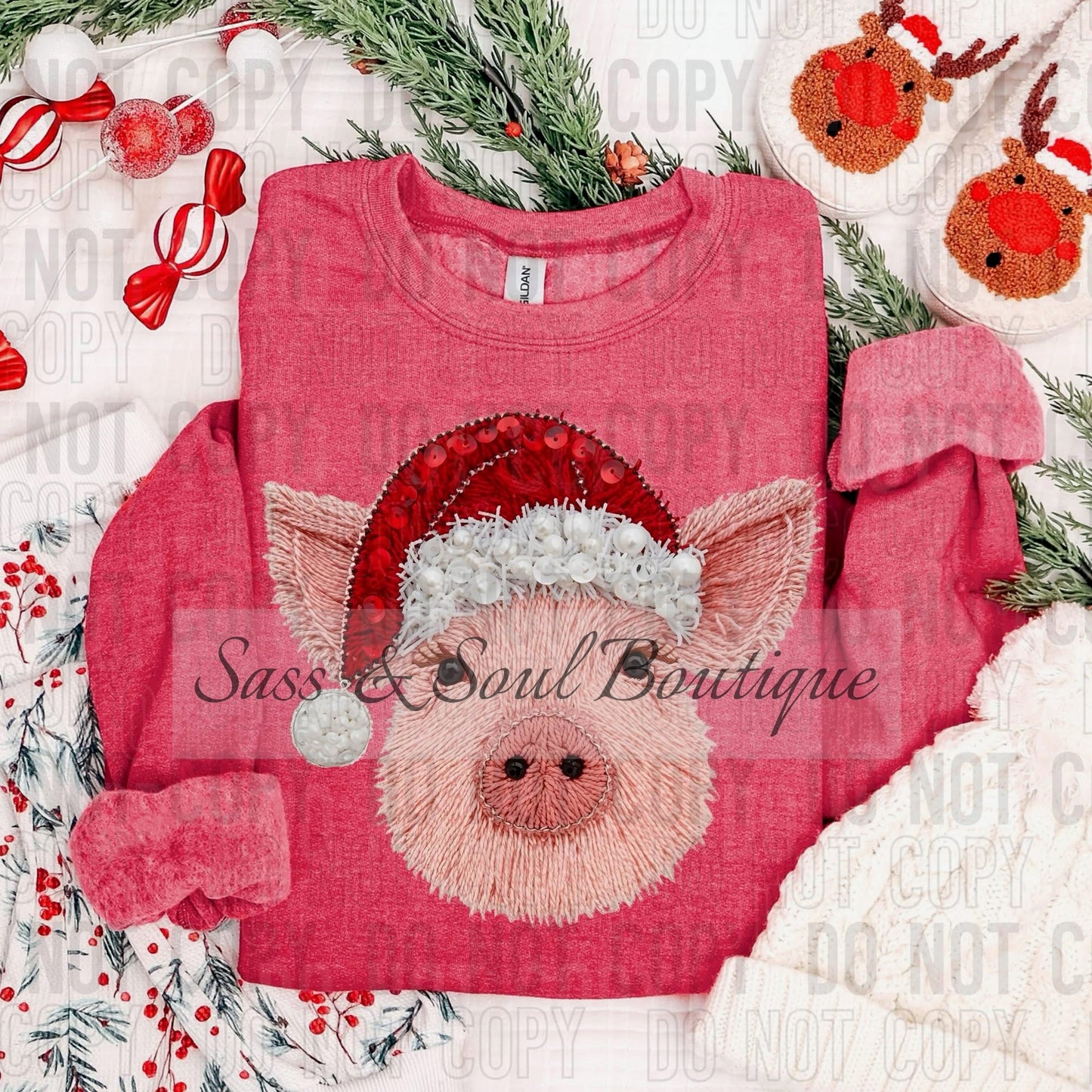 Christmas Pig - Faux Yarn & Sequins